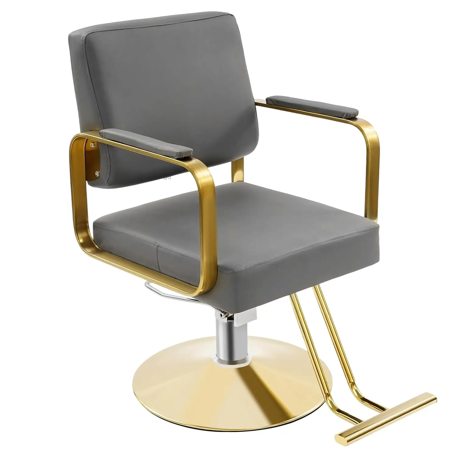 Hydraulic Salon Chair 360° Rotating Height Adjustable Footrest 440 Lbs Barber Shop & Home, Grey & Gold, Customized