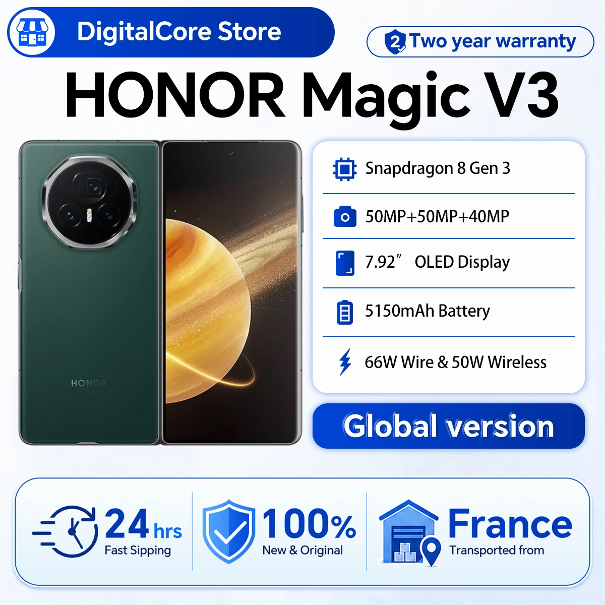 Globale Version Honor Magic V3 Snapdragon 8 Gen 3 5150mAh Akku 66W Supercharge 7,92″ OLED-Bildschirm 12GB 512GB NFC 50MP Weitwinkelkamera Smartphone