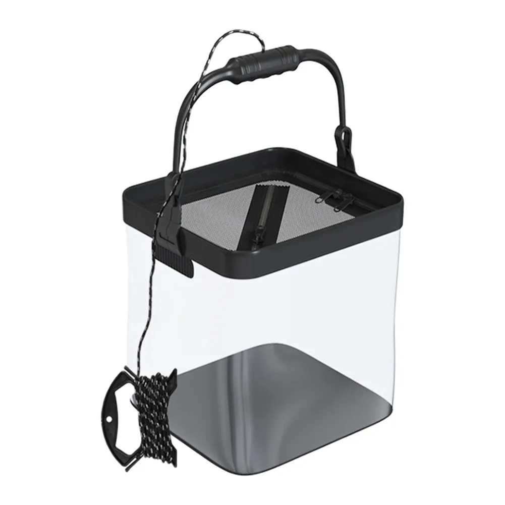 Collapsible Fishing Bucket with Crystal-Clear PE Walls and Dedicated Oxygen Pump Housing for Maintaining Fish Vitality
