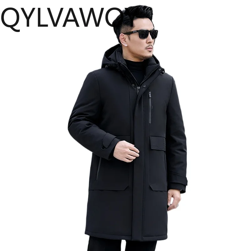 QYLVAWOY 90% Duck Down Coats for Man Detachable Lining Hooded Mid-length Mens Winter Coat Korean Style Down Jackets New Manteau
