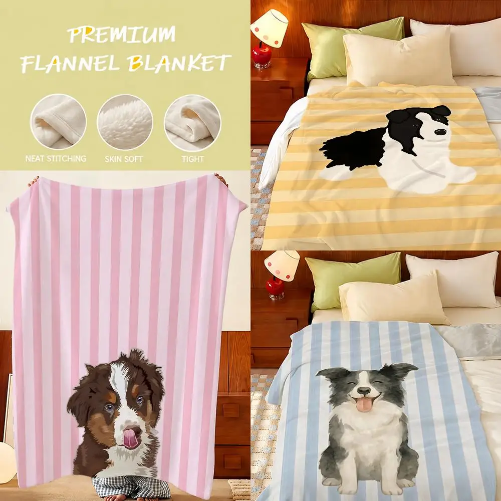 Pattern Collie Dog Throw Plush Flannel Throw Blanket, Sofa Bed Travel Picnic Home Textile Decor