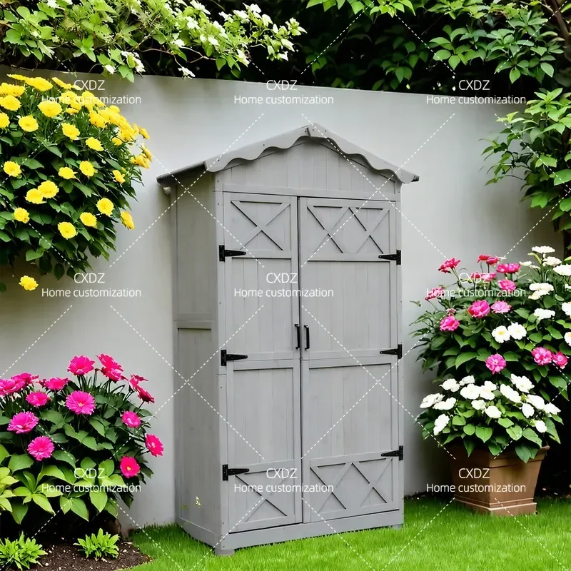 Outdoor Solid Wood Storage Cabinet Outdoor Waterproof Sunscreen Locker Garden Glove Cabinet Garden Tool Room Balcony Storage