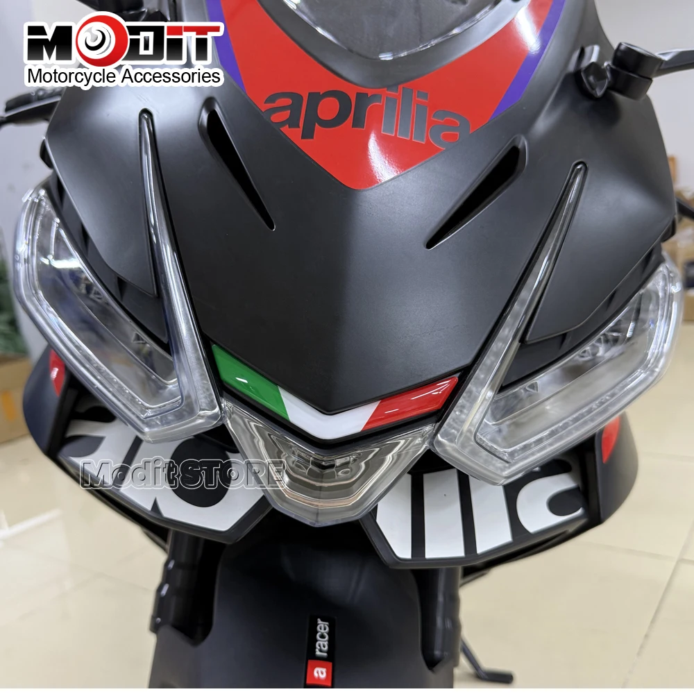 3D Resin Motorcycle Front Fairing Decals Italy Flag Arrow Sticker 3D Emblem Sticker For Aprilia RS 457 RS457 2024 2025