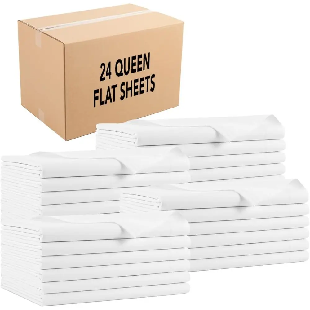 

Набор из 24 простыней для двуспальных кроватей (гипоаллергенные, из смесового хлопка) для отелей, курортов и арендуемого жилья, белые