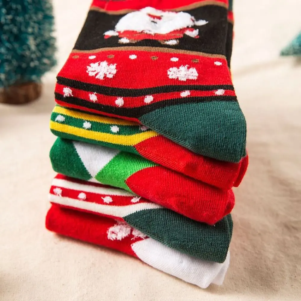 Cute Snow Christmas Socks Thickened Cotton Happy Christmas Socks Crew Socks Elk Cartoon Hosiery New Year