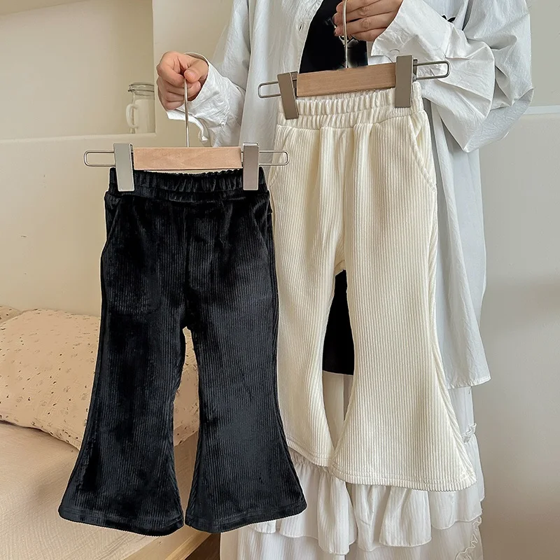 

Одежда для маленьких девочек, детские эластичные тонкие брюки-клеш с высокой талией, весенне-осенние детские вельветовые брюки для детей 2–10 лет, брюки для девочек
