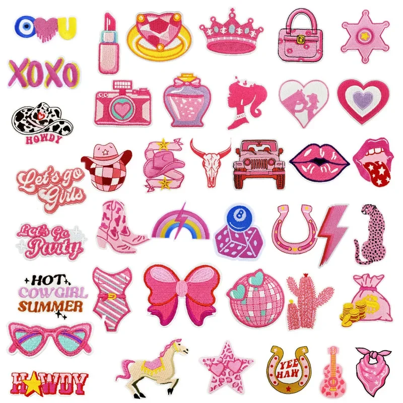 New Ironing Patch Cute Pink Pre-Obsidian Cloth Unique English Princess Jewelry Patch Cartoon Girl Western Cowboy Sticker