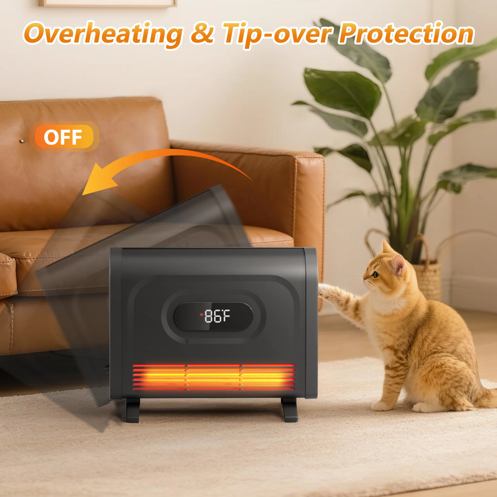 Wall Mounted & Floor Infrared Space Heater 750W/1500W Portable Electric Heater with Remote Control  LED Digital Display Overheat Tip-over Protection Quiet Heater for   Indoor Winter Heating