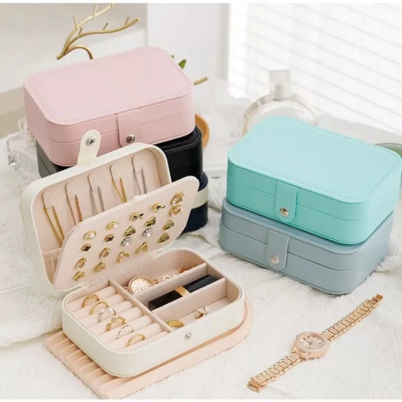 

Elegant Jewelry Organizer Compact Travel Case for Earrings Rings Necklace Double Layer Storage