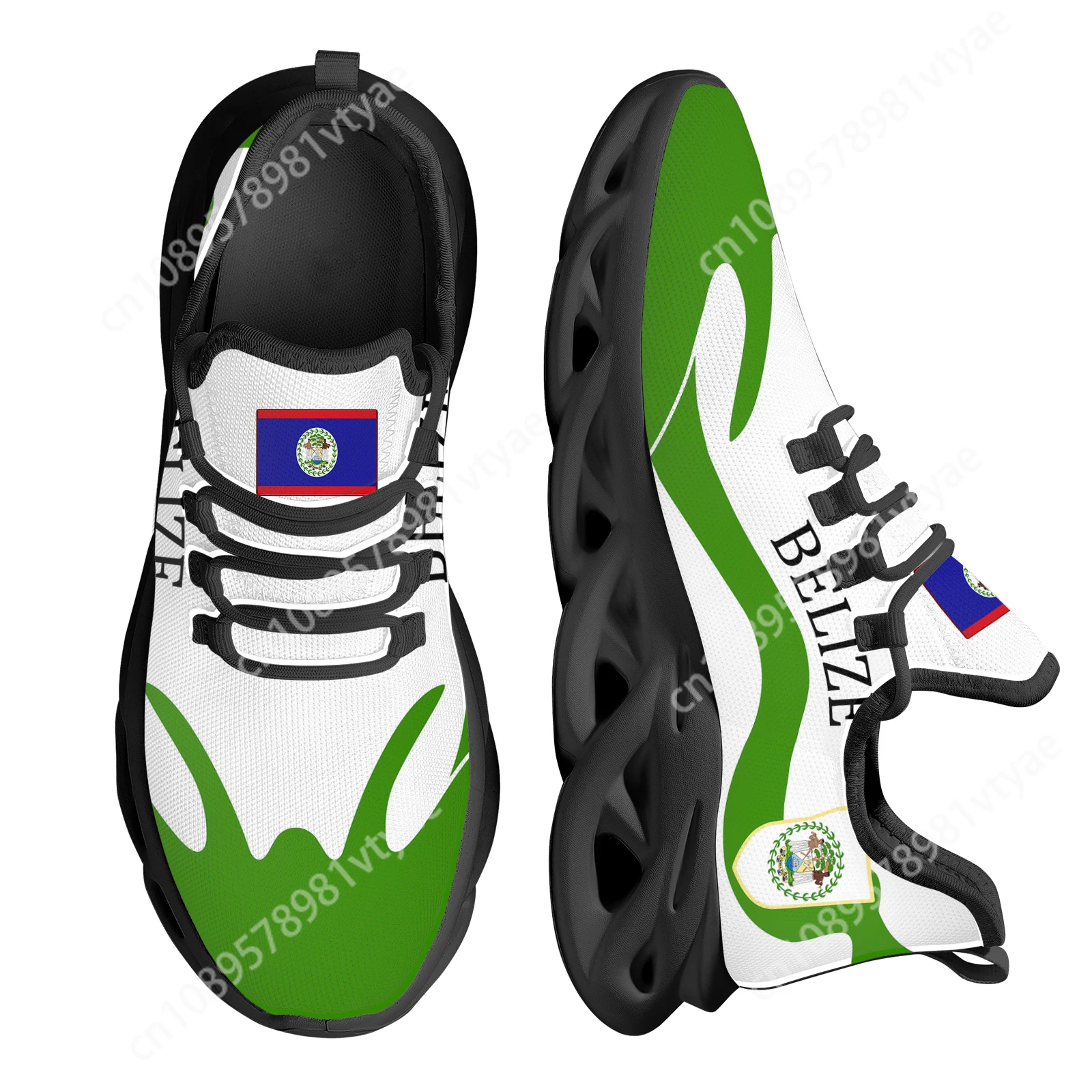 

Custom Made Belize Flag Design Lush Green Mahogany Tree National Emblem Print Lightweight Sneakers Platfrom Mesh Shoes Flats