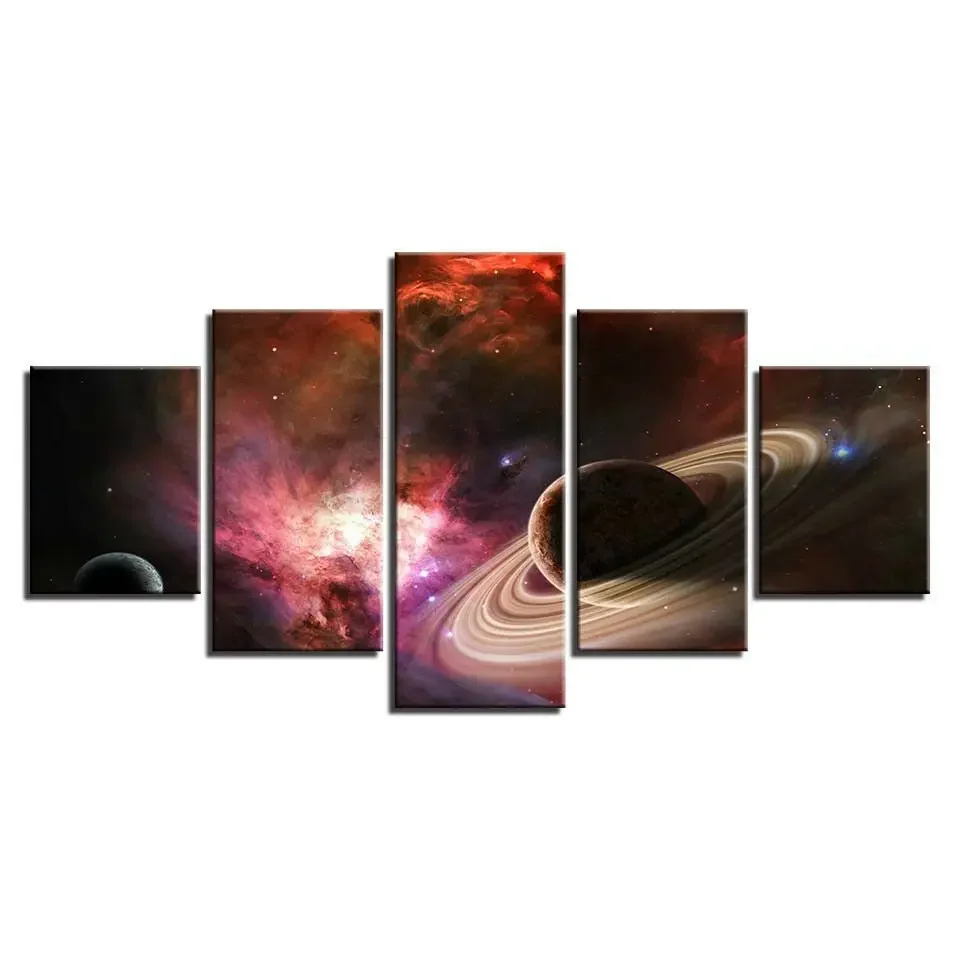 No Framed Canvas 5Pcs Deep Space Nebula Saturn Planet Art Posters Modular Prints Pictures Paintings Home Decor Decorations