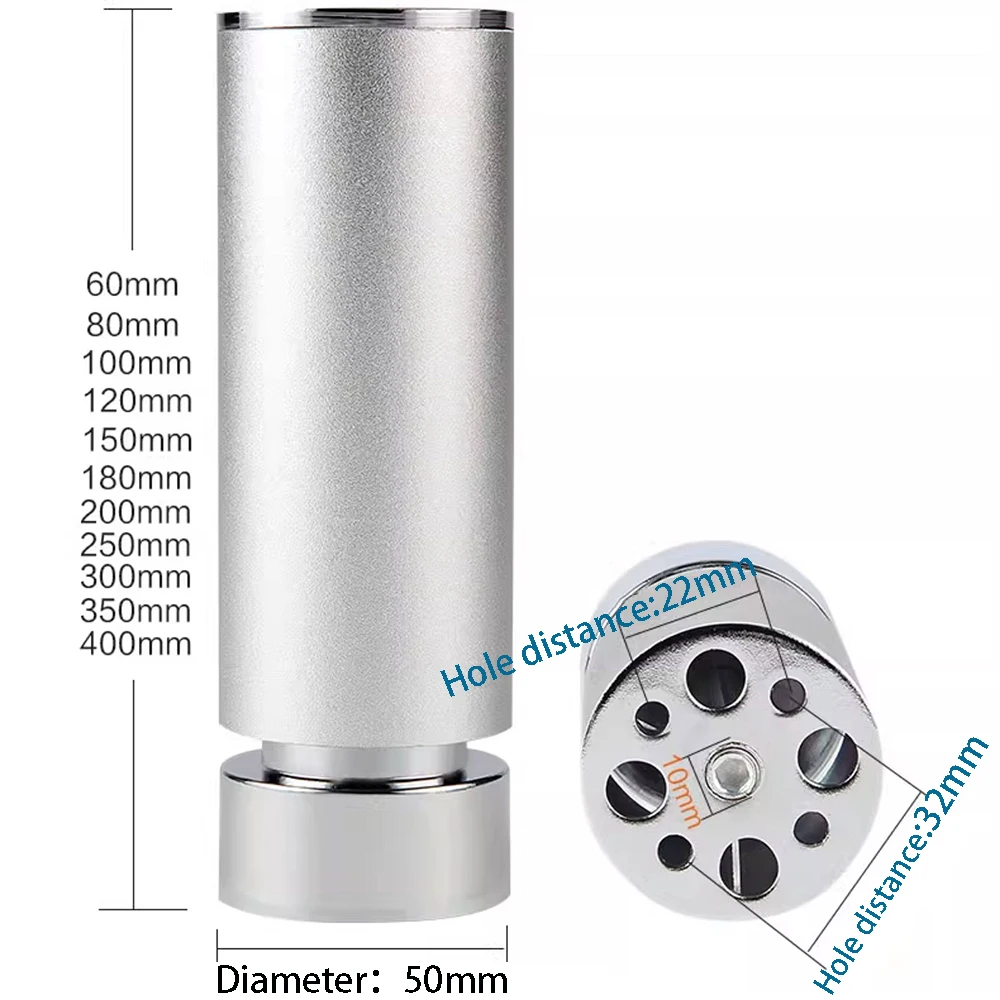 Adjustable Furniture Feet Cylindric Aluminum Leveling Table Leg Bed Beam Support Column Furniture Heightening Feet Sofa Leg 50mm