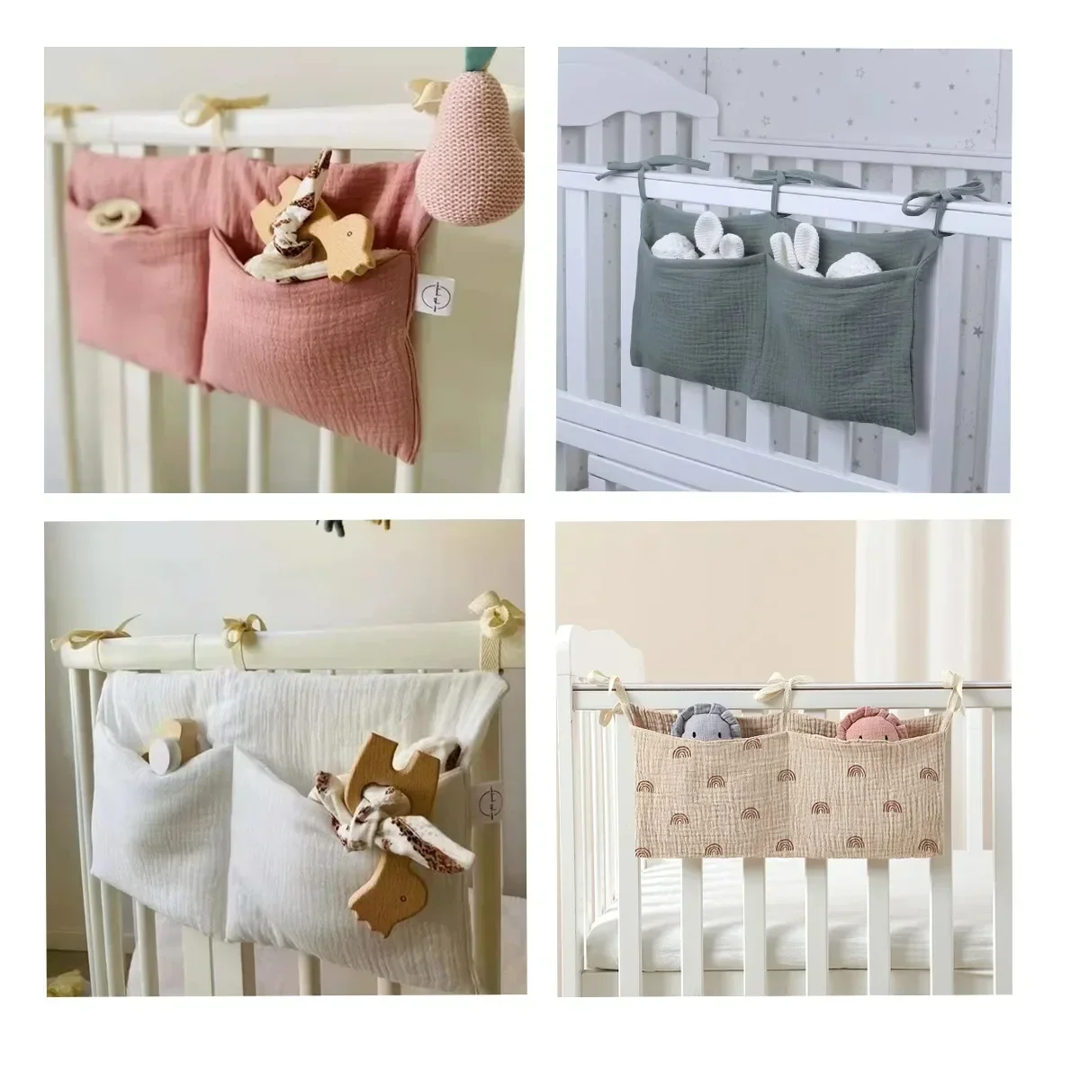 Baby Bed Crib  Storage Bag Cotton Bed Stroller Mommy Bag  Double Pocket Baby Hanging Bag Diaper Baby Bottle Hanging Bag