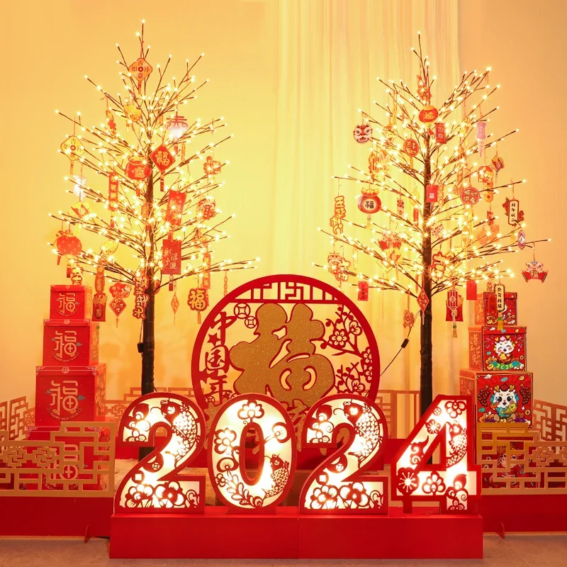 red envelope tree lamp shopping mall New Year's Day festive scene arrangement Spring Festival home living room ornament