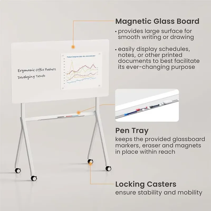 1500x800mm Premium Single-Sided Mobile Magnetic Glass White Board Dry Erase Magnet Waterproof Glass Whiteboard With