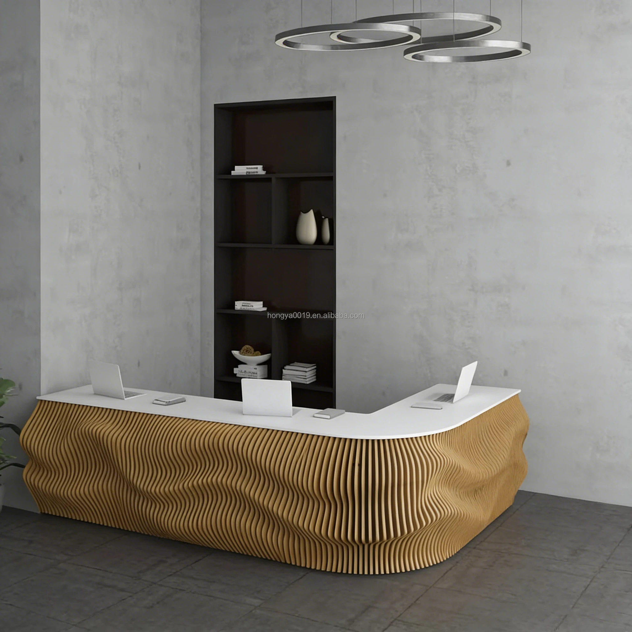 Modern Luxury L-shaped Reception Desk Table for Hotel Office Beauty Salon Cashier Counter Factory Custom Commercial Furniture