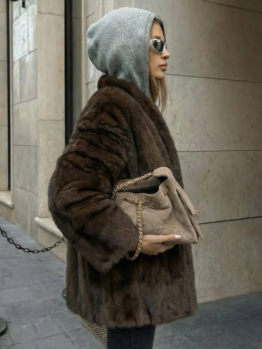 HDHOHR 2026 Winter Thick Warm Faux Mink Fur Coat Women Luxury High Quality Elegant Chic Fluffy Mink Fur Jacket Long SleevesGirls