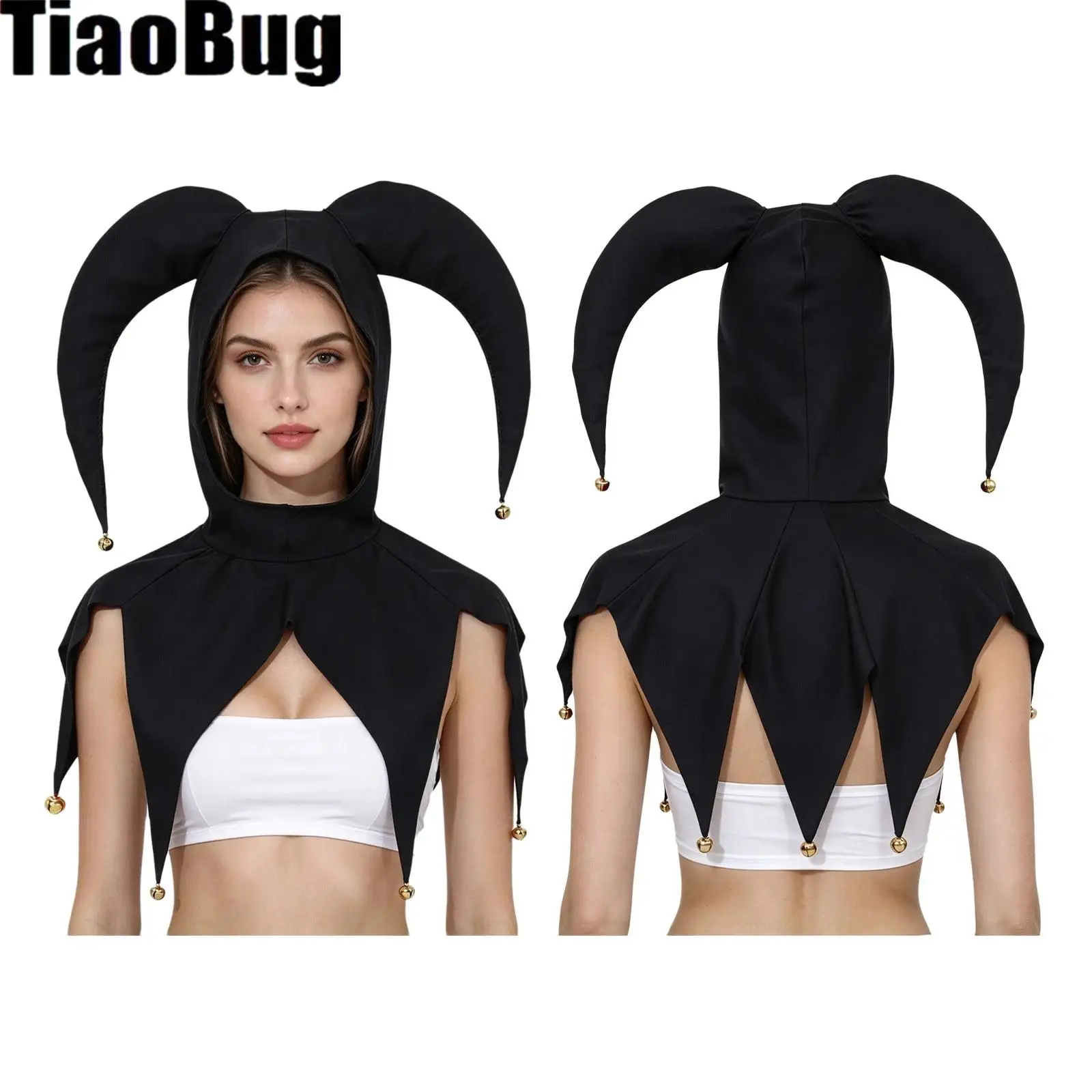 Adults Clown Hat Irregular Hem Head Cover Headgear with Bells for Halloween Role-playing Costume Party Stage Performance