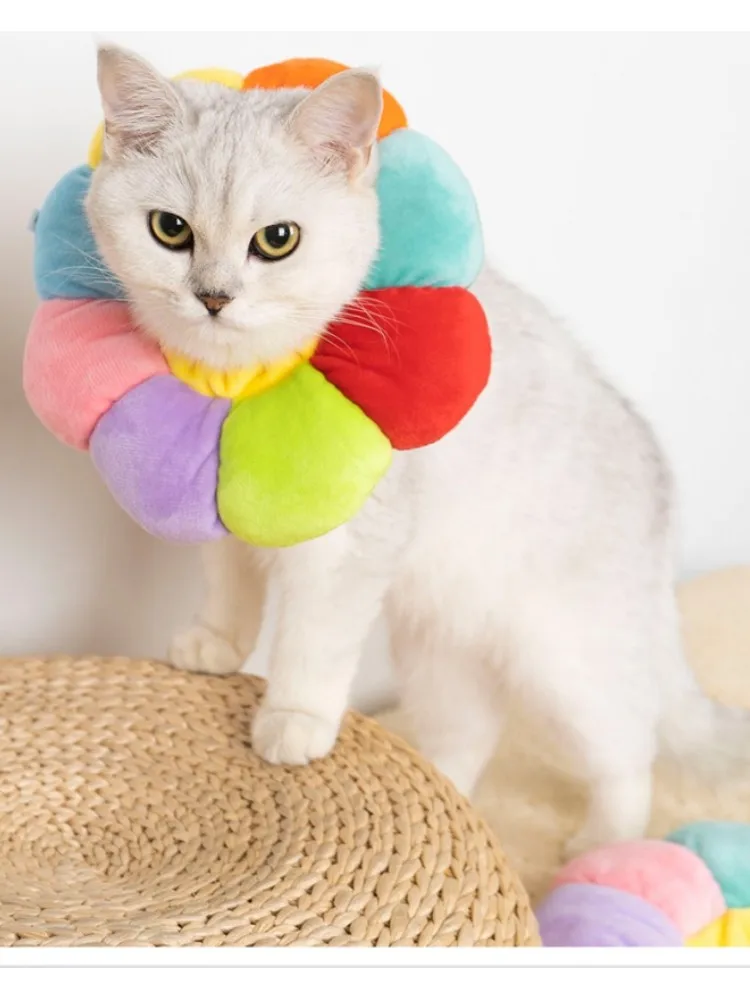 Rainbow Flower Cat Elizabethan Collar Pet Dog Neck Cone Recovery Collar Anti-bite Protective Medical Neck Ring Pet Accessories