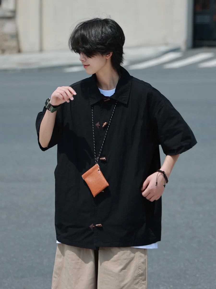 

Летний новый китайский свободный повседневный ort Sve irt для мужчин и женщин воротник на пуговицах f Sve Faionable универсальный топ