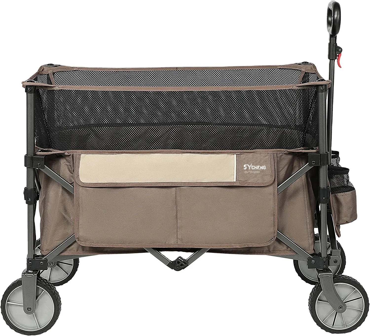 Extra Large Collapsible Folding Wagon Carts Heavy Duty Chrome Plated Four-Wheel Silver Outdoor Camping Wagons Extended Height