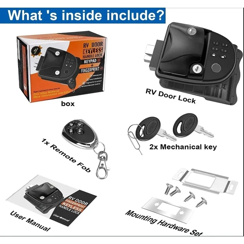 RV Door Lock for RV Camper Trailer RV Keyless Entry Fingerprint Password Keypad 2 Key Fobs Backlit