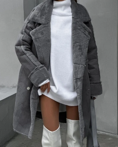 

New fur suede coat, suit collar, long cardigan, long sleeved plush jacket