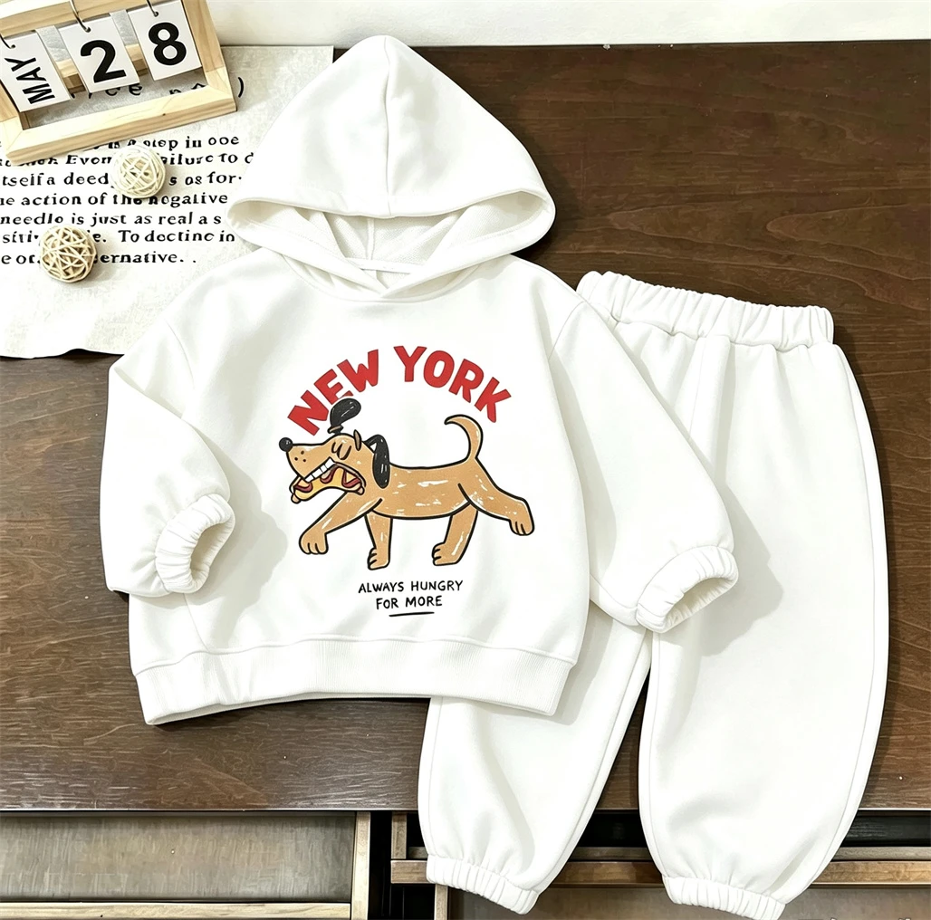New Child Costume Cartoon Sweatshirts+Pants 2026 Kids Spring Autumn Hooded Tops Loose Sweatpants Two Piece Set Outer Wear