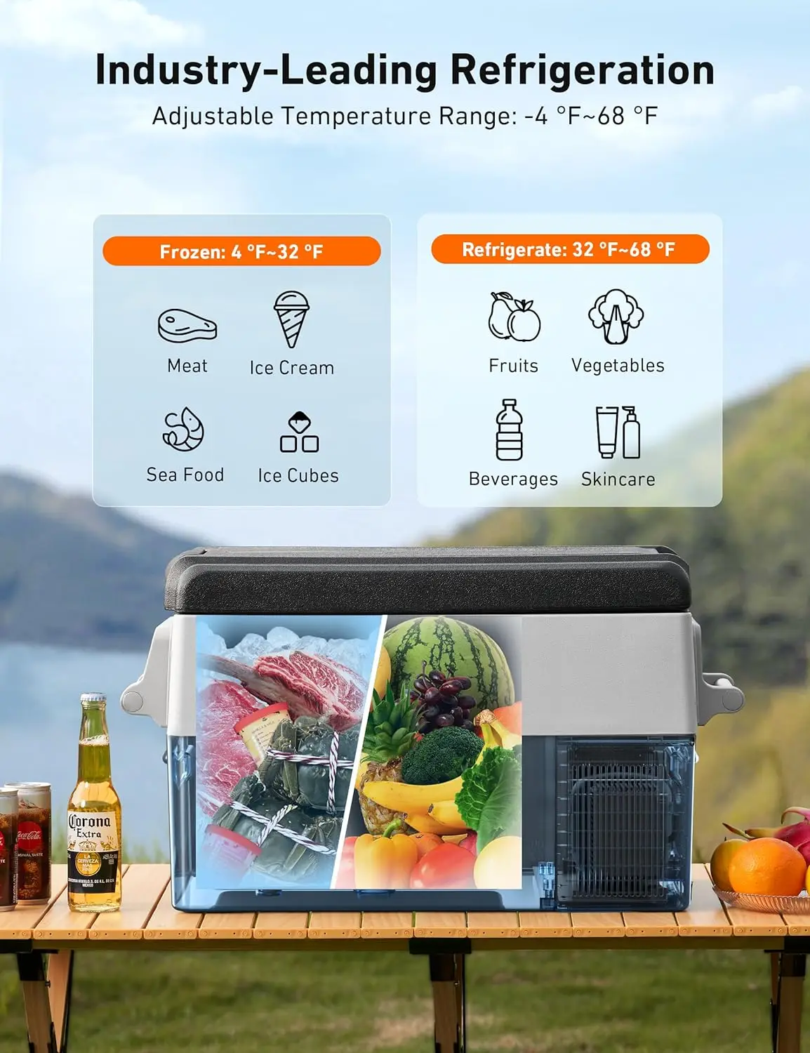 12 Volt Car Refrigerator, 12V Fridge 37 Quart (35L) Electric Cooler -4℉~68℉, Portable Freezer with DC & 110V AC for RV, Truck,