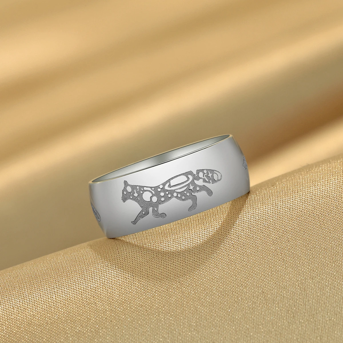 Cxwind Laser carved stainless steel ring, universe planet and running fierce horse pattern ring, personalized jewelry, birthday