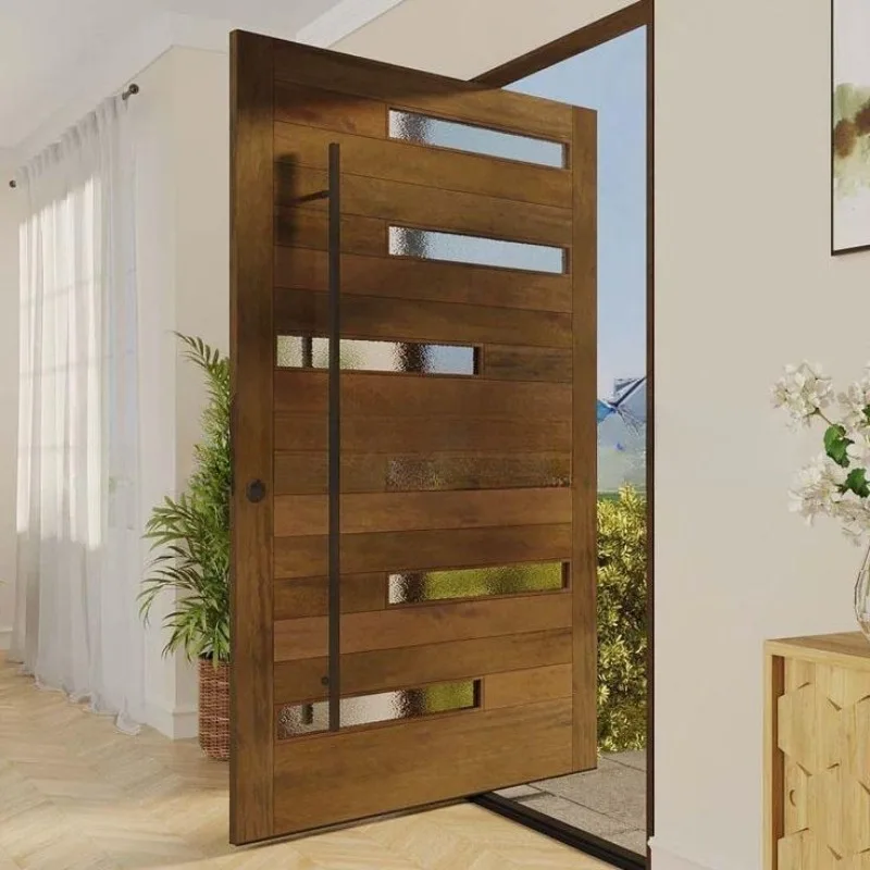 Revolving door Floor spring French wooden entrance door with glass off-axis door