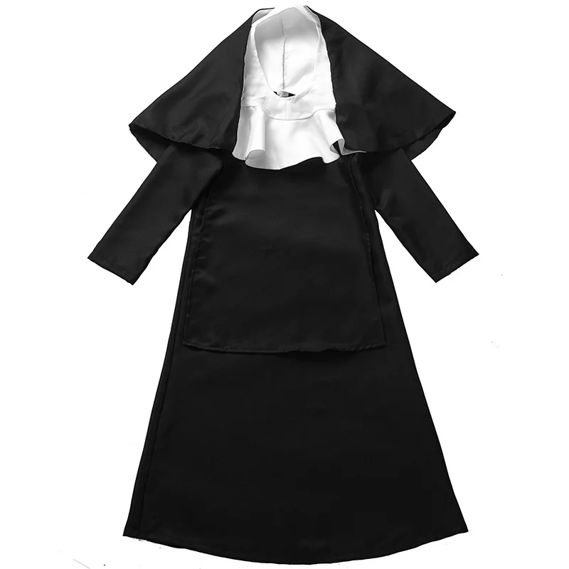 Kinder Nonne Kostüme Priest Kloster Maria Medieval Cosplay Halloween Karneval Party Leistung Disguise Schwarz Kleidung Set