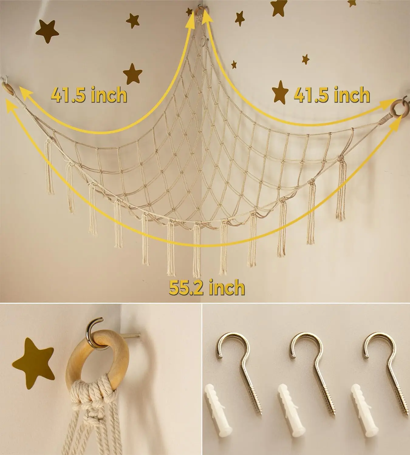 Large Toy Hammock Net for Stuffed Animals Room Decor - Cute Stuff Animal Organizer Plush Holder - Kids Wall Bedroom Home Decor - view 6