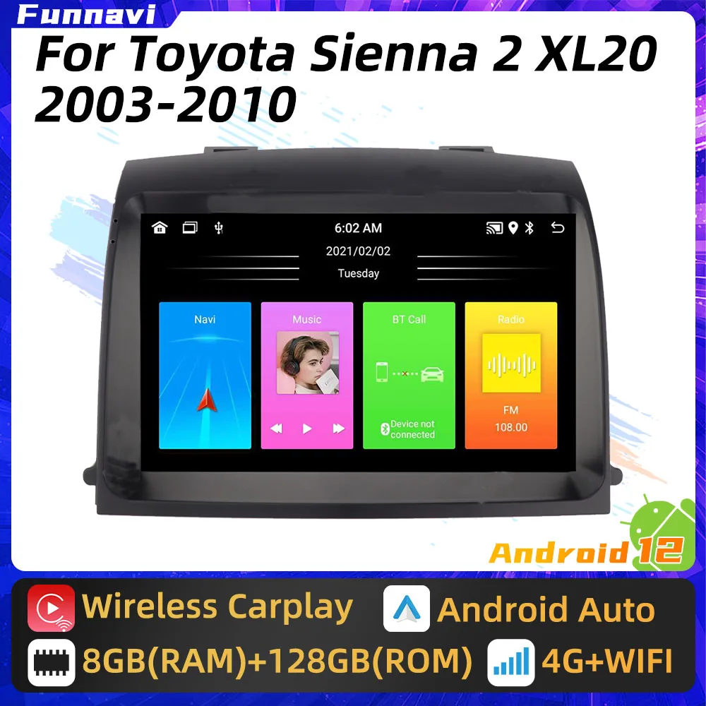 

2 Din Multimedia for Toyota Sienna 2 XL20 2003 - 2010 Android Car Radio Stereo Navigation GPS Head Unit Carplay Auto Autoradio