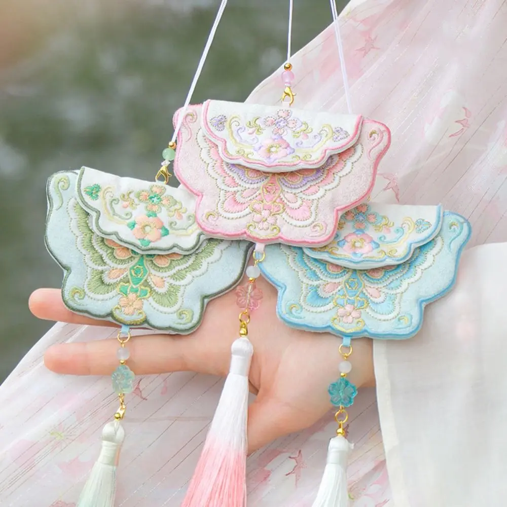 Saco de saquinho de festival de outono dos desenhos animados estilo chinês bordado saco da sorte pendurado portátil bênção bolsa hanfu acessório