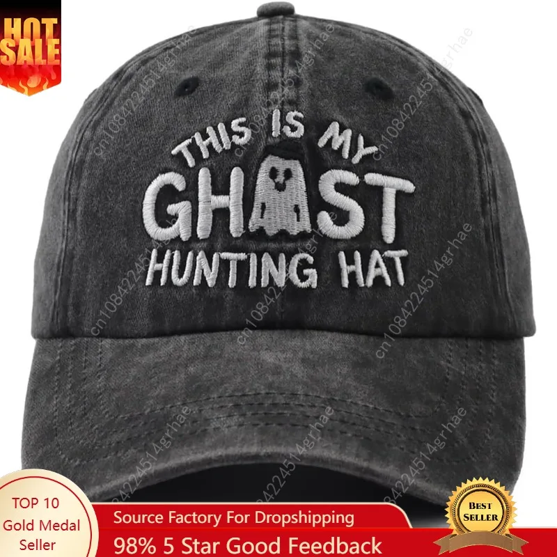 

This is My Ghost Hunting Hat, Adjustable Embroidered Cotton Spooky Halloween Baseball Cap for Women Men
