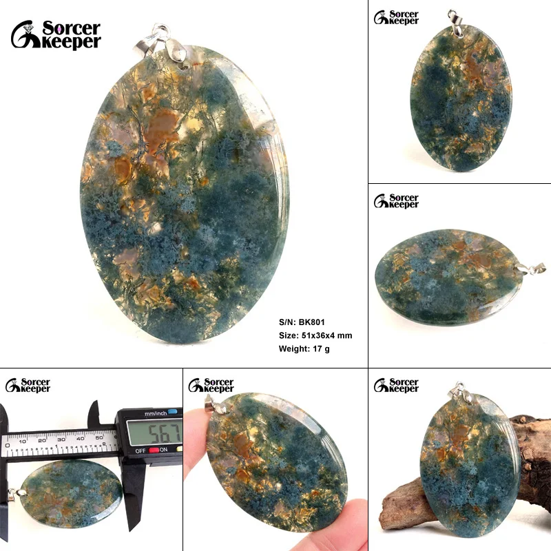 High Quality Pendentif Real Natural Moss Agate Gemstone Pendant Chains Necklace For Women\'s & Men\'s Jewelry Making BK577H