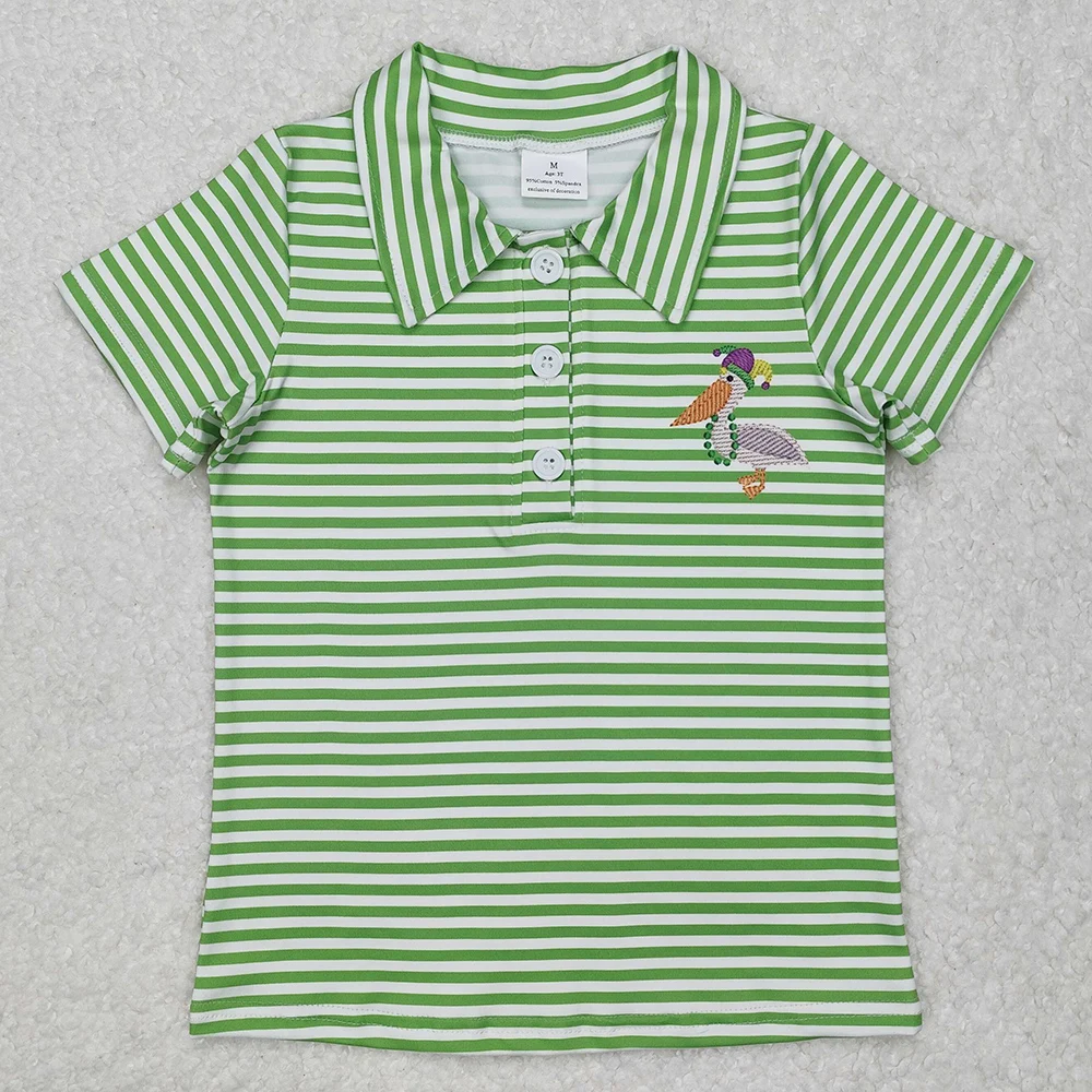 New Fashion Baby Boys Clothes Mardi Gras Stripes Crocodile Short Sleeve Tee Pullovers Tops Boutique Kids Boys T-shirts Wholesale