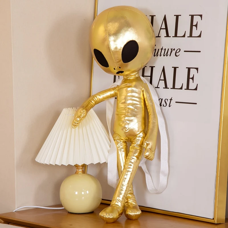 Creative High Quality Simulation PU Alien Plush Doll Backpack Gold Silver Color Alien Plush Toy For Boys And Girls Schoolbag