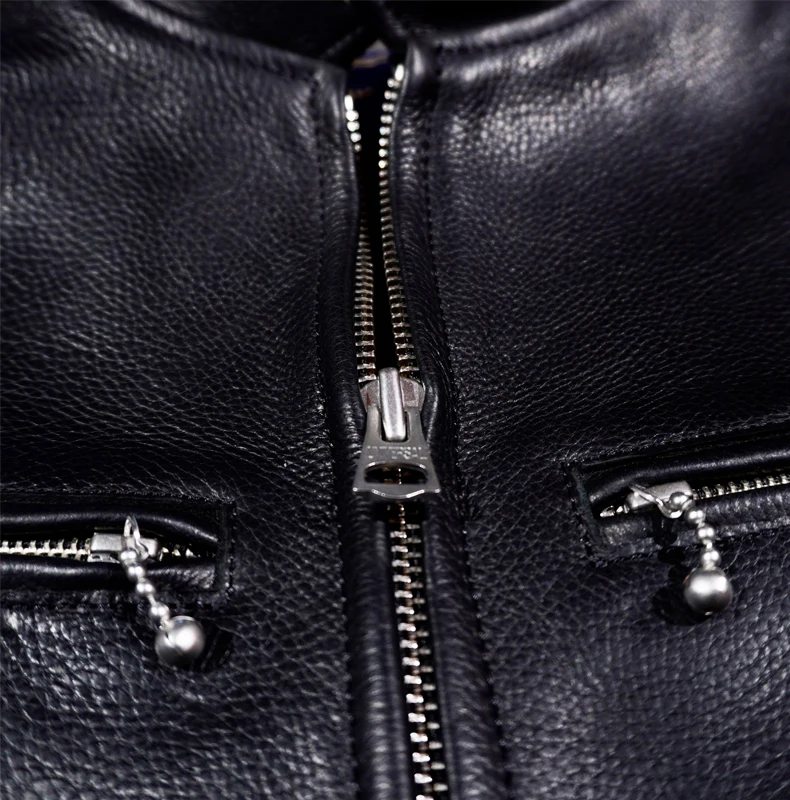 خياط براندو J100 الوقوف طوق 1930S الحبوب الكاملة جلد البقر سترة الرجال قصيرة جلد طبيعي دراجة نارية سترة #4