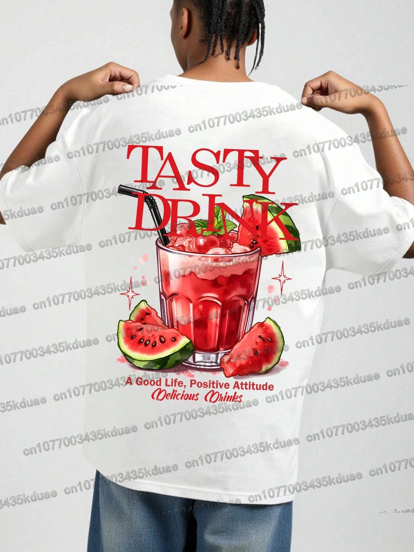 

Tasty Drink Watermelon Juice Print Men's T-shirts Men's Round Neck Short Sleeve T-Shirt Summer Men's Clothing Oversized Shirt