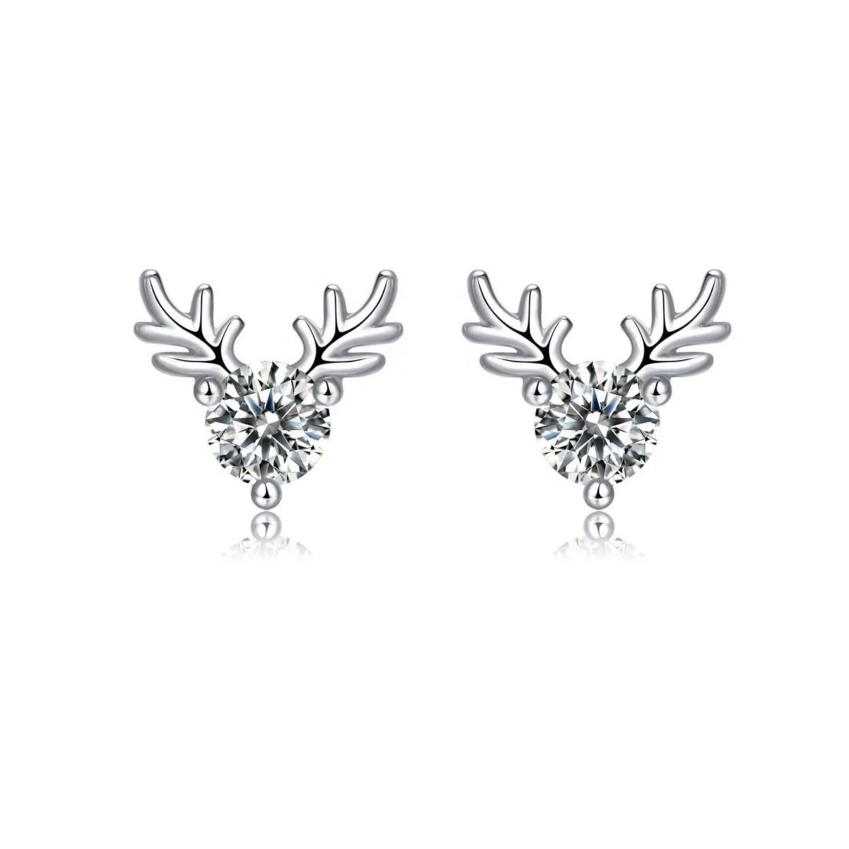 

Christmas Parties Gift 925 Sterling Silver Round VVS1 Diamond Moissanite Antler Stud Earrings