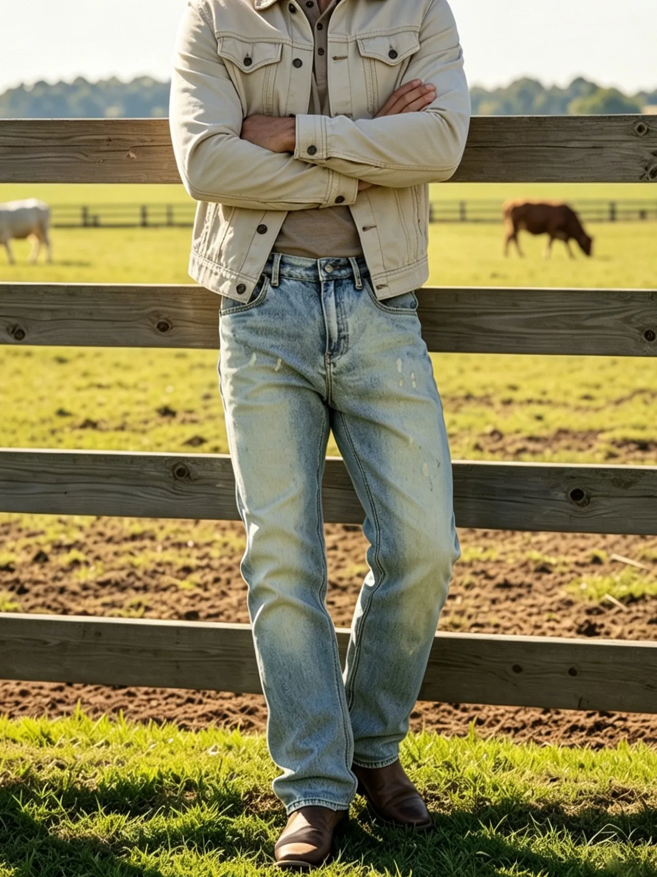 【HME】Men's Jeans | Old‑School Vintage Look Denim Pants, Distressed Fade-Effect Men Denim Trousers, Durable Textured Casual Pants, All-Season Western Cowboy-Inspired Denim Bottoms For Farm & City Occasions