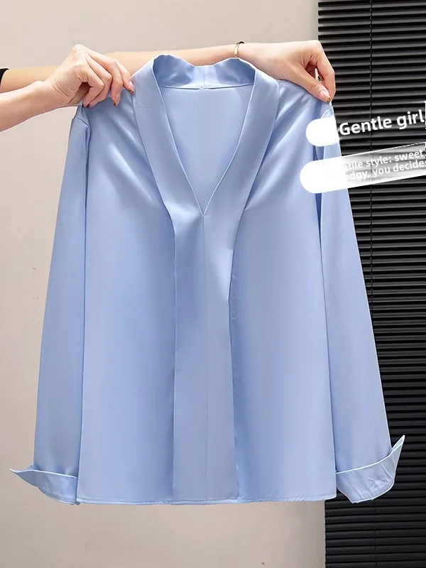 

Ele Satin Women's irt Spring Faion 2026 New Sle Profional Suit Inner Wear oulder Pad Long Sve Straight Cut