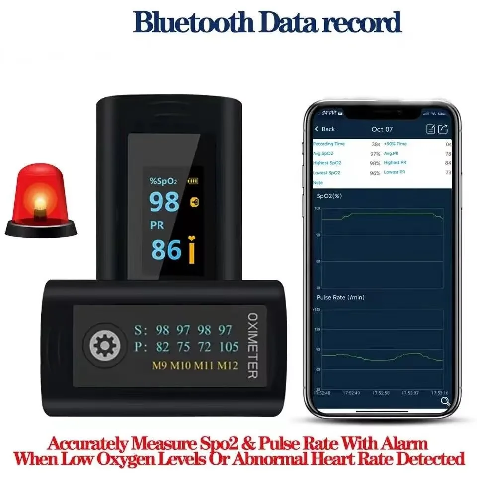 

Alarm Reminder Fingertip Pulse Oximeter Bluetooth 4.0 Pulsoksymetr Blood Saturimetro Oxymetre Oximetro De Dedo Sleep Data Record