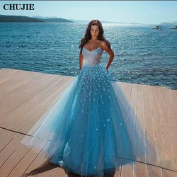 Luxury Sparkly Prom Dresses Evening Gowns Women Gorgeous Glitter A Line Lace Up Back Strapless Wedding Party Dress Dubai Robe