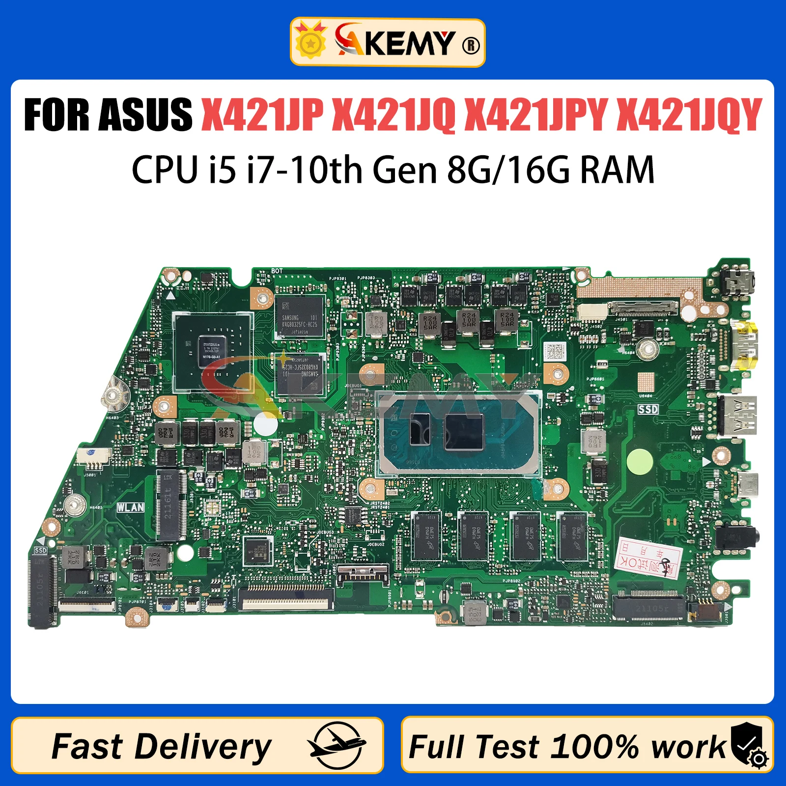 

AKEMY X421JP Mainboard For ASUS X421JQ X421JFY X421JPY X421JQY X521JQ X521JQY R521JP Notebook Motherboard I5 I7 CPU 10th 8G/16G