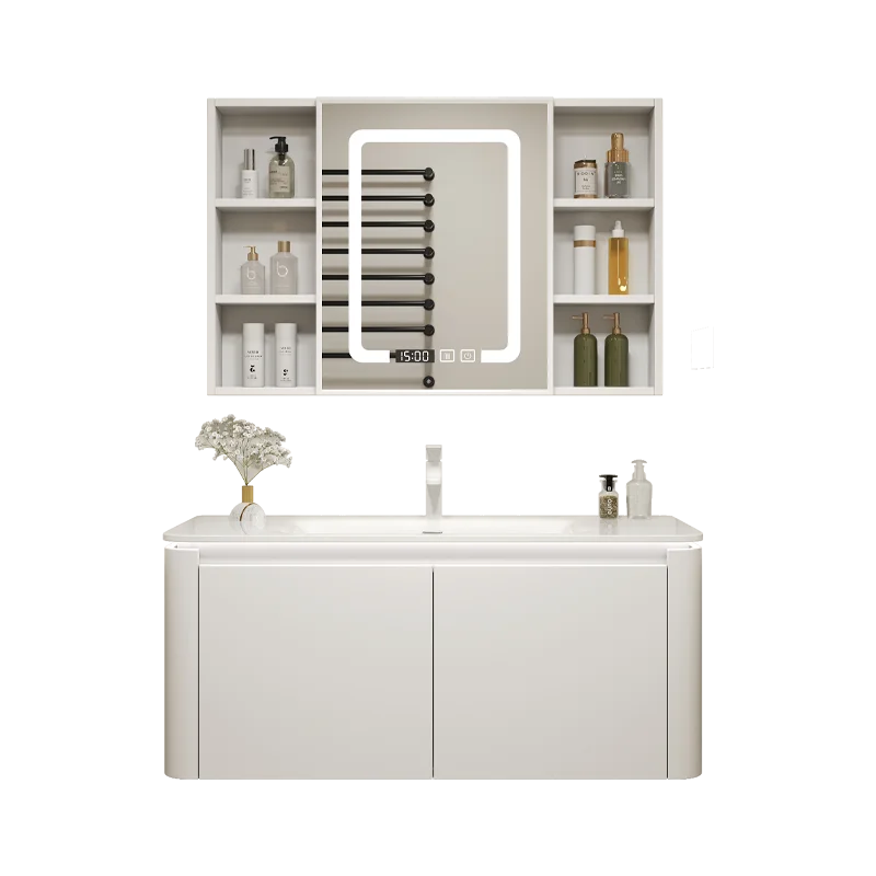 Wall mounted space aluminum bathroom cabinet, bathroom cabinet, ceramic integrated washbasin, sink cabinet