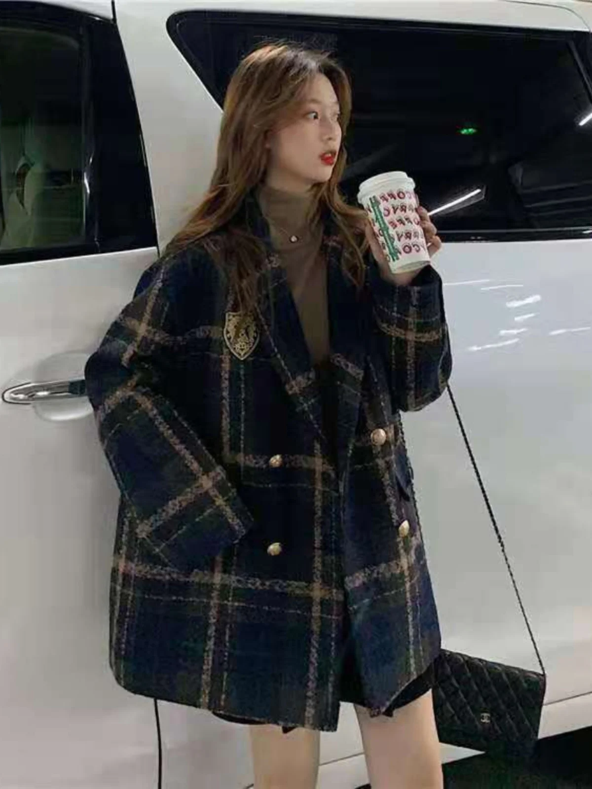 

Универсальное шерстяное пальто в клетку для женщин, на пуговицах, удобное для повседневной носки, средней длины, повседневная модная верхняя одежда