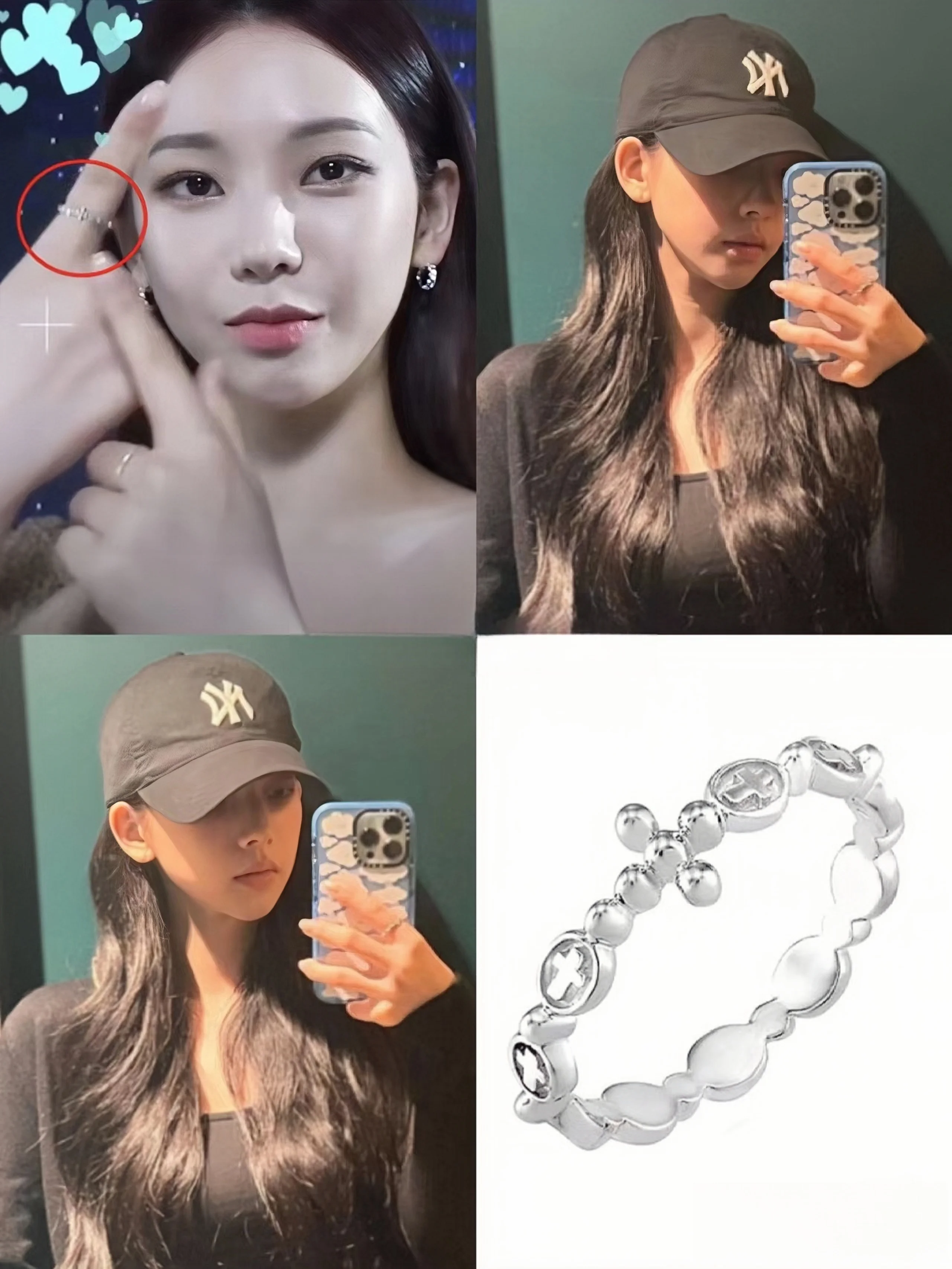 Kpop Hot Idol KARINA Same Style Ring Korean Female Star YuJiMin Round Beads Cross Ring Personalized And Fashionable